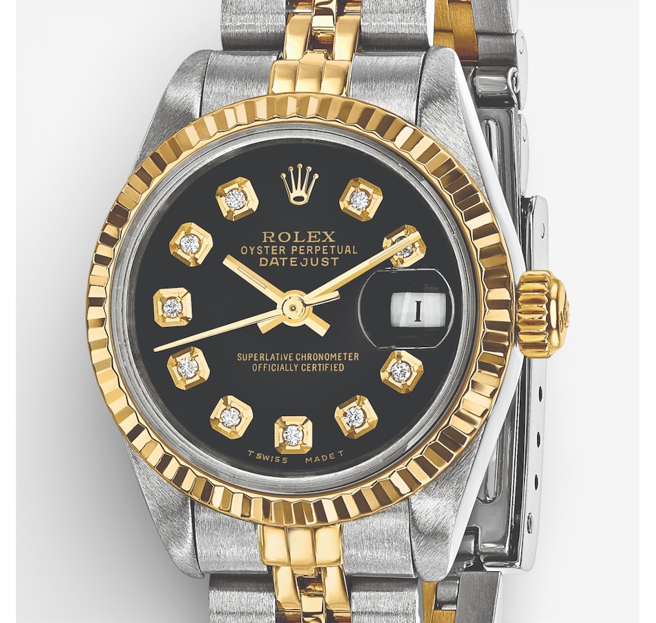 Image 748546_ALTMORE4.jpg, Product 748-546 / Price $13,499.99, Swiss Crown Pre-Owned Rolex - Independently Certified - 26-mm Two-Tone Datejust Watch with Jubilee Bracelet and Black Diamond Dial from Swiss Crown on TSC.ca's Jewellery department