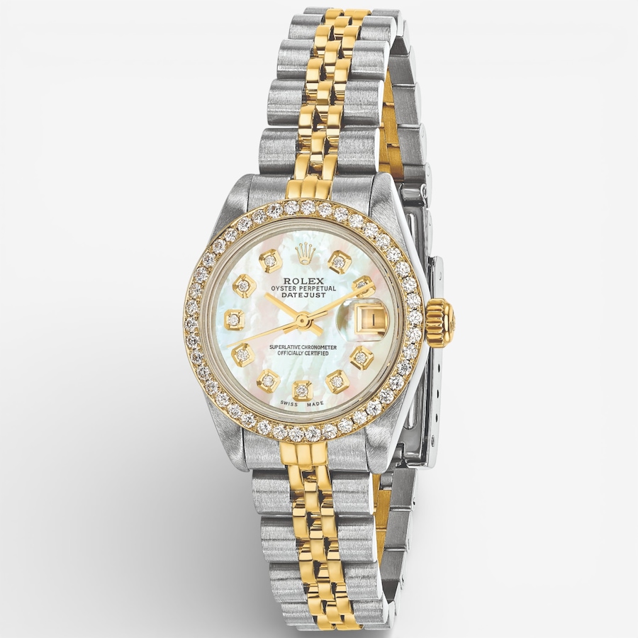 Image 748551.jpg, Product 748-551 / Price $16,799.99, Swiss Crown Pre-Owned Rolex - Independently Certified - 26-mm Two-Tone Datejust Watch with Jubilee Bracelet, Mother-of-Pearl Diamond Dial and Diamond Bezel from Swiss Crown on TSC.ca's Jewellery department