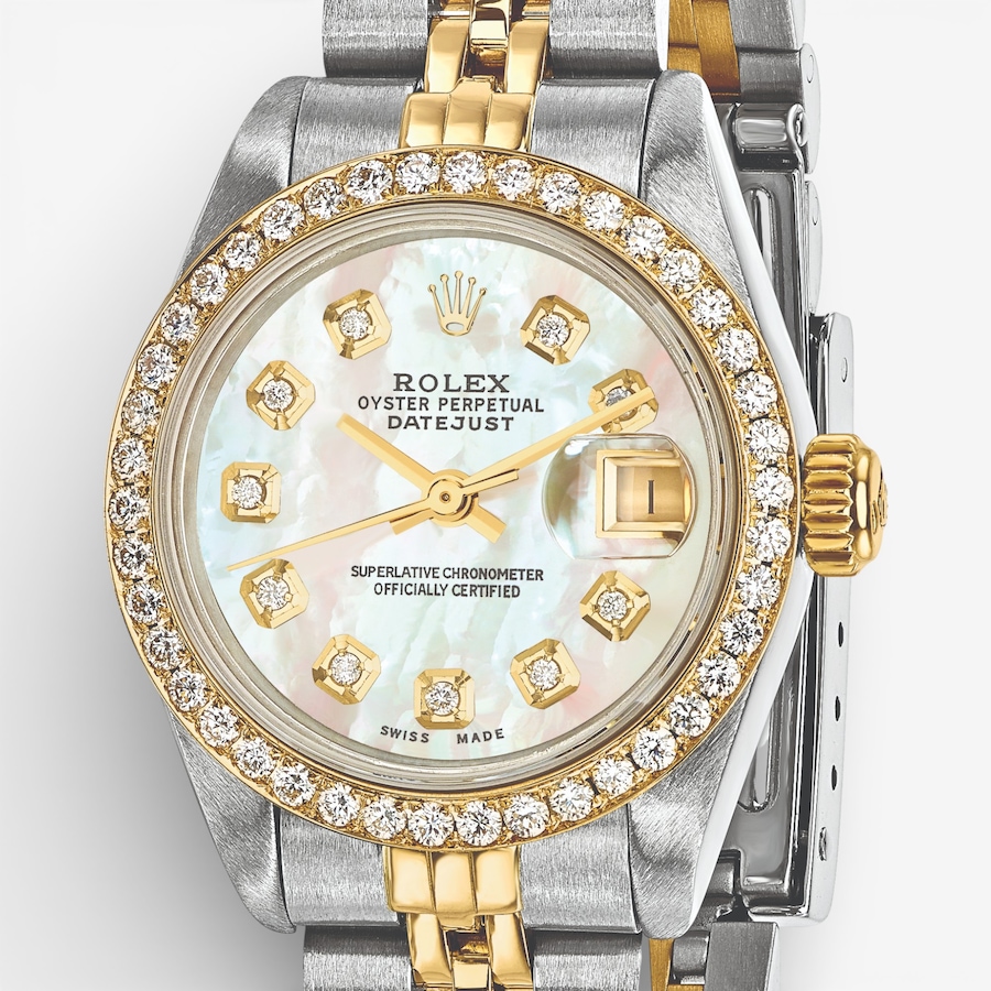 Image 748551_ALTMORE4.jpg, Product 748-551 / Price $16,799.99, Swiss Crown Pre-Owned Rolex - Independently Certified - 26-mm Two-Tone Datejust Watch with Jubilee Bracelet, Mother-of-Pearl Diamond Dial and Diamond Bezel from Swiss Crown on TSC.ca's Jewellery department