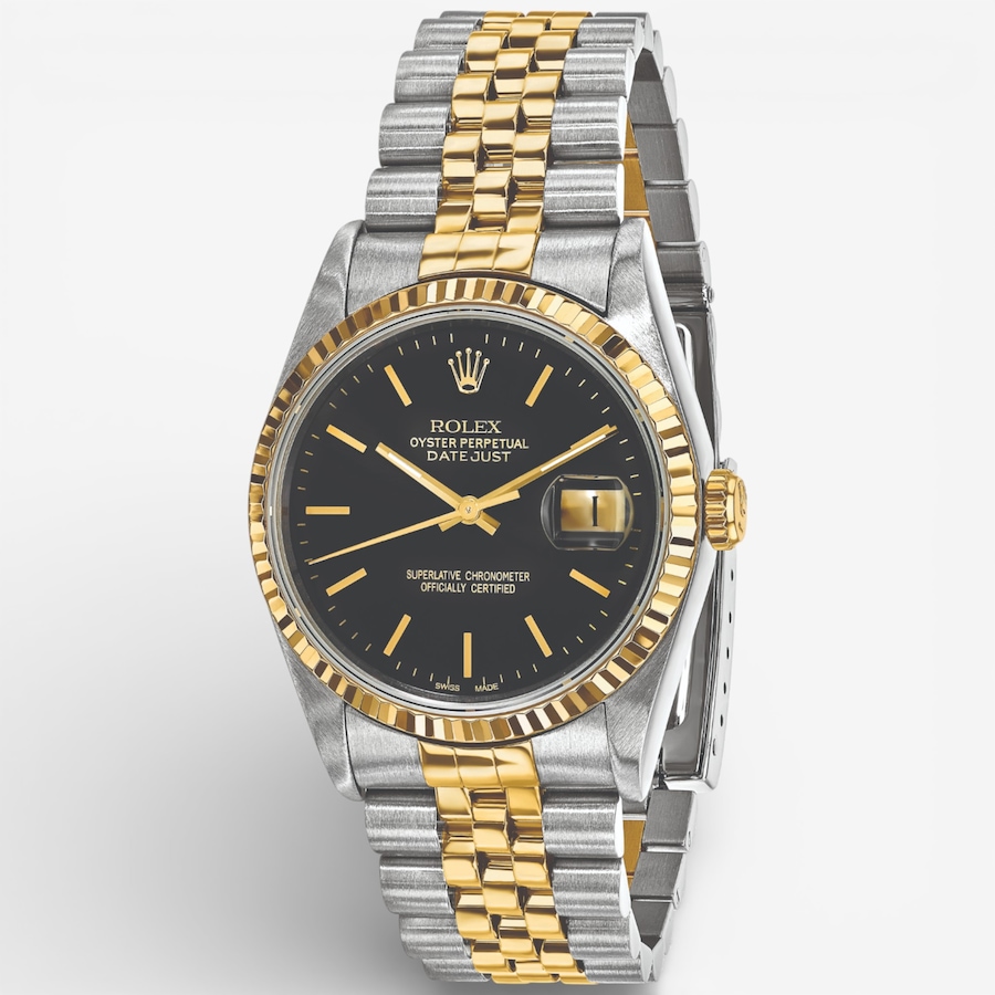 Image 748555.jpg, Product 748-555 / Price $15,999.99, Swiss Crown Pre-Owned Rolex - Independently Certified - 36mm Two-Tone Datejust Watch with Jubilee Bracelet and Black Dial from Swiss Crown on TSC.ca's Jewellery department