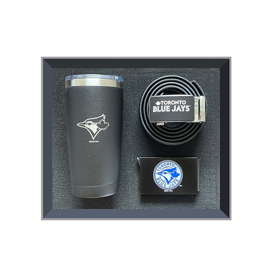 Image 748606.jpg, Product 748-606 / Price $133.99, Golfing Buddies Toronto Blue Jays Gift Set- Coffee Tumbler, Ratchet Belt, and RFID Wallet on TSC.ca's Health & Fitness department