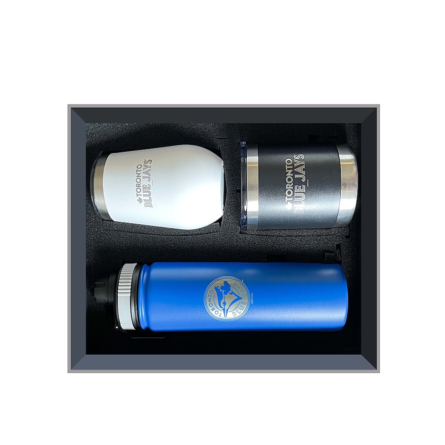 Image 748611.jpg, Product 748-611 / Price $124.99, Golfing Buddies Toronto Blue Jays Gift Set- Coffee Tumbler, Wine Tumbler, and Low Ball Tumbler on TSC.ca's Sports department