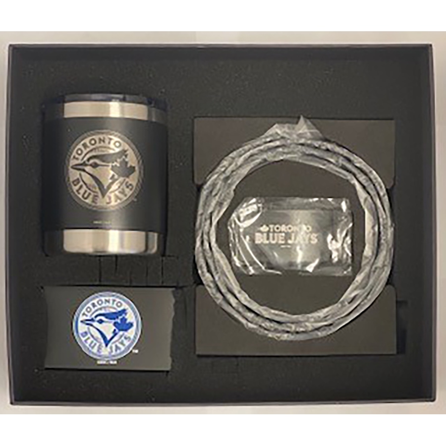 Image 748612.jpg, Product 748-612 / Price $130.99, Golfing Buddies Toronto Blue Jays Gift Set- Low Ball Tumbler, RFID Wallet, and Ratchet Belt on TSC.ca's Sports department