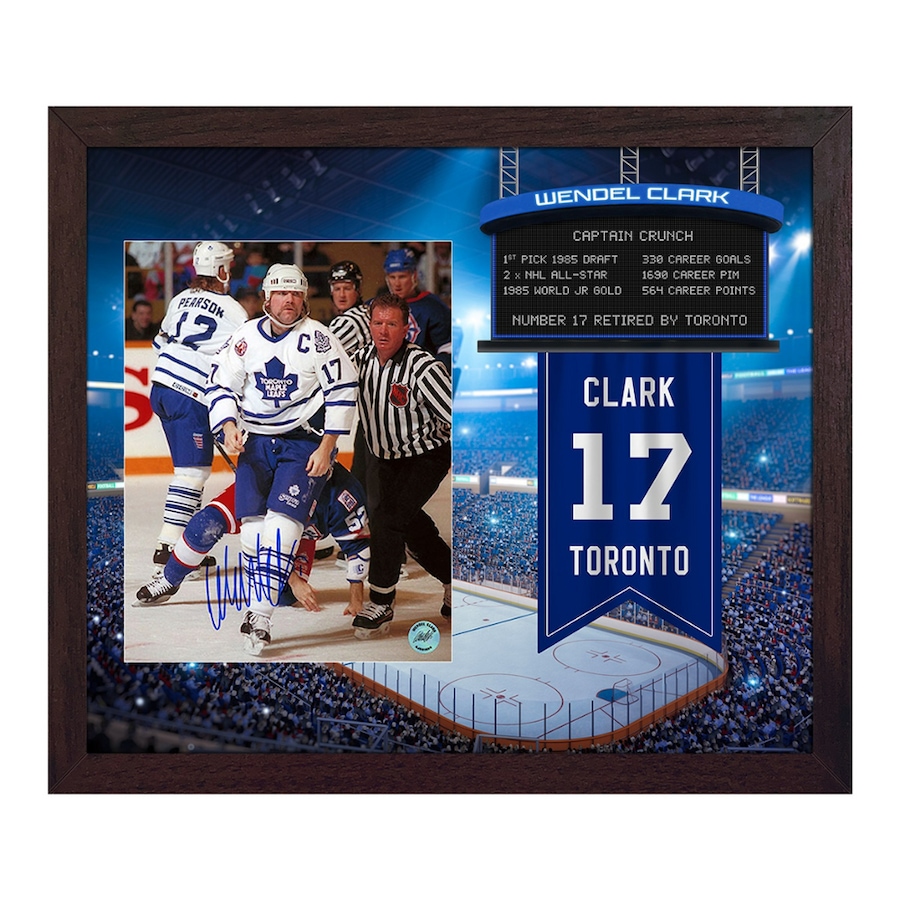 Image 749085.jpg, Product 749-085 / Price $319.99, AJ Sports Wendel Clark Signed Maple Leafs Retired Number Graphic 23 x 27 Frame from AJ Sports on TSC.ca's Sports department