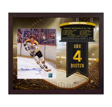 AJ Sports Bobby Orr Signed Boston Bruins Retired Number Graphic 23 x 27 Frame