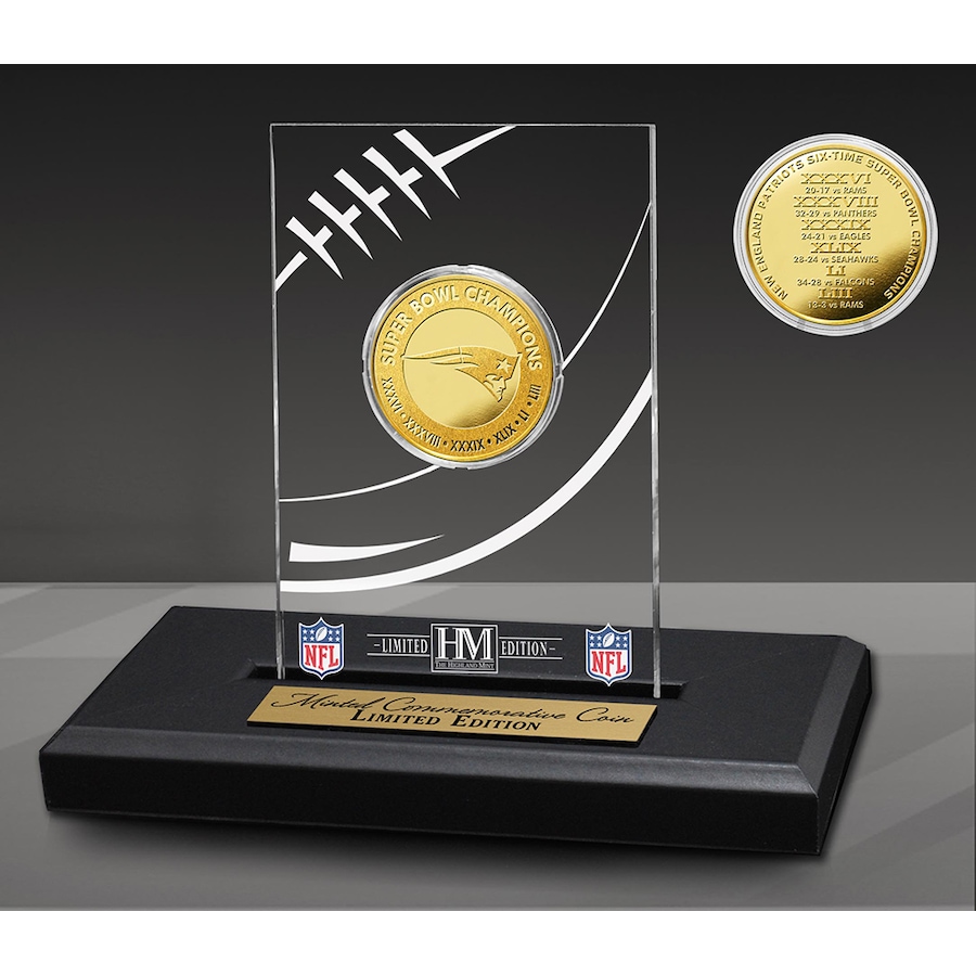 Image 749095.jpg, Product 749-095 / Price $109.99, New England Patriots 6x Super Bowl Champions Gold Coin with Acrylic Display from Highland Mint on TSC.ca's Sports department