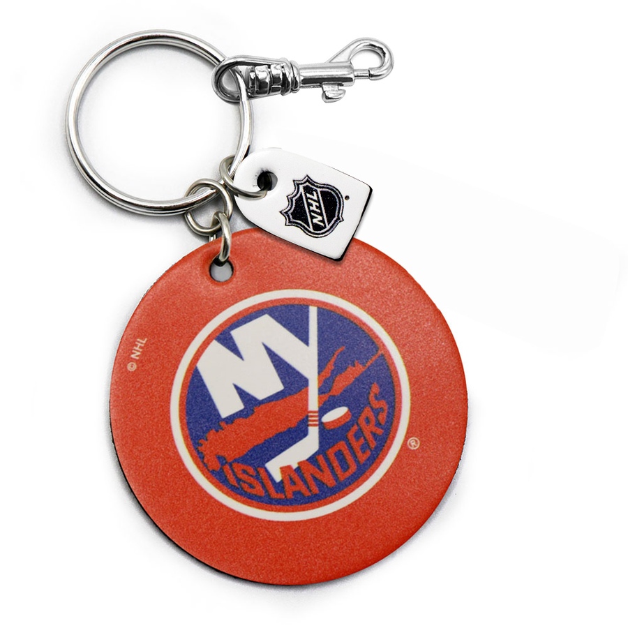 Image 749324.jpg, Product 749-324 / Price $20.99, New York Islanders Leather Round Keychain from Treaty Group on TSC.ca's Sports department