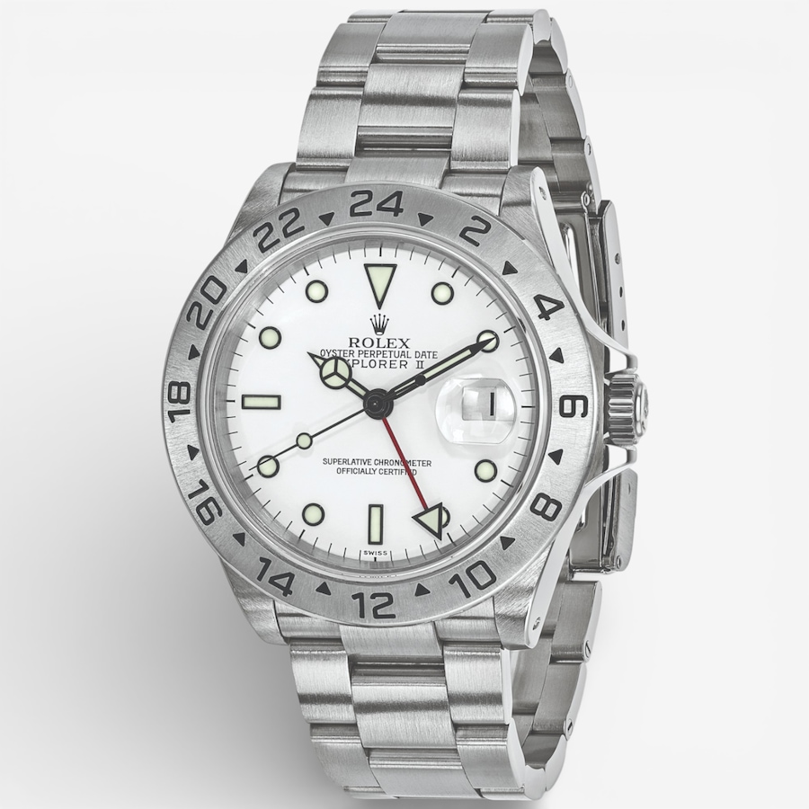 Image 749509.jpg, Product 749-509 / Price $16,499.99, Swiss Crown Pre-Owned Rolex - Independently Certified - 40mm Stainless Steel Explorer II Watch with Oyster Bracelet and White Dial from Swiss Crown on TSC.ca's Jewellery department