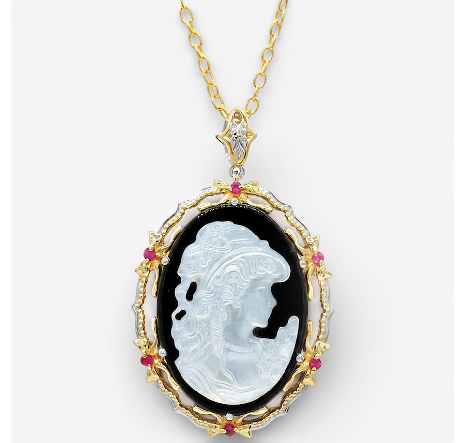 Image 749578.jpg, Product 749-578 / Price $459.99, Gems En Vogue Palladium Silver White Mother of Pearl, Black Onyx & Ruby Lady Cameo Pendant from Gems En Vogue on TSC.ca's Jewellery department
