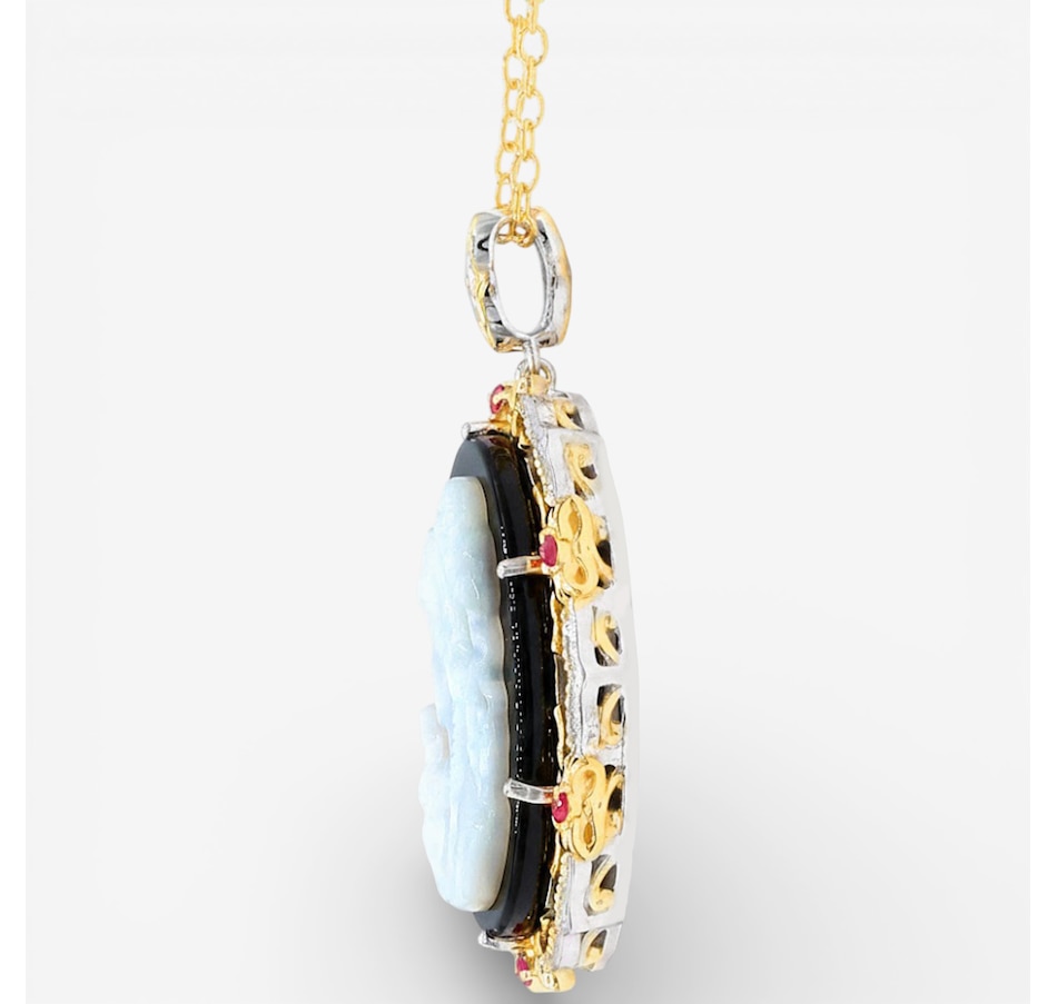 Image 749578_ALTMORE1.jpg, Product 749-578 / Price $459.99, Gems En Vogue Palladium Silver White Mother of Pearl, Black Onyx & Ruby Lady Cameo Pendant from Gems En Vogue on TSC.ca's Jewellery department