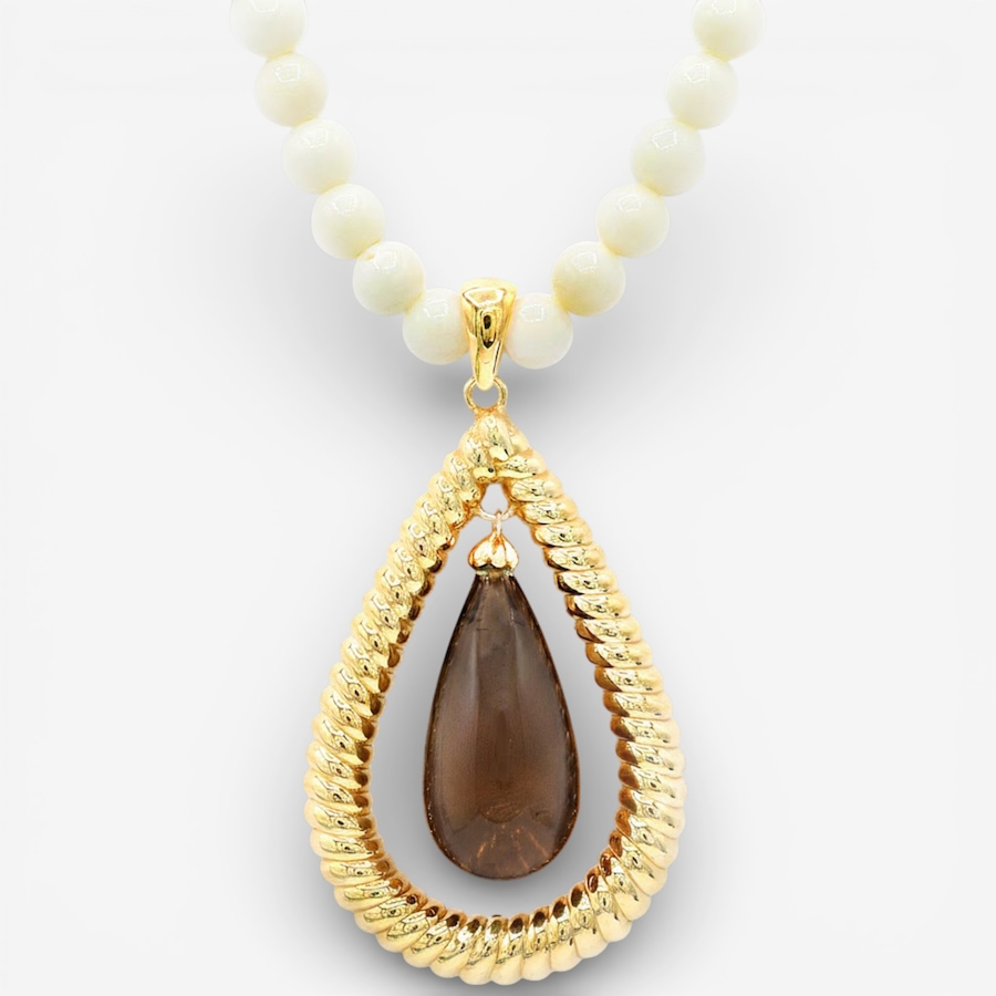Image 749587.jpg, Product 749-587 / Price $169.99, Gems En Vogue Palladium Silver Smoky Quartz And Coral Drop Pendant With Bead from Gems En Vogue on TSC.ca's Jewellery department