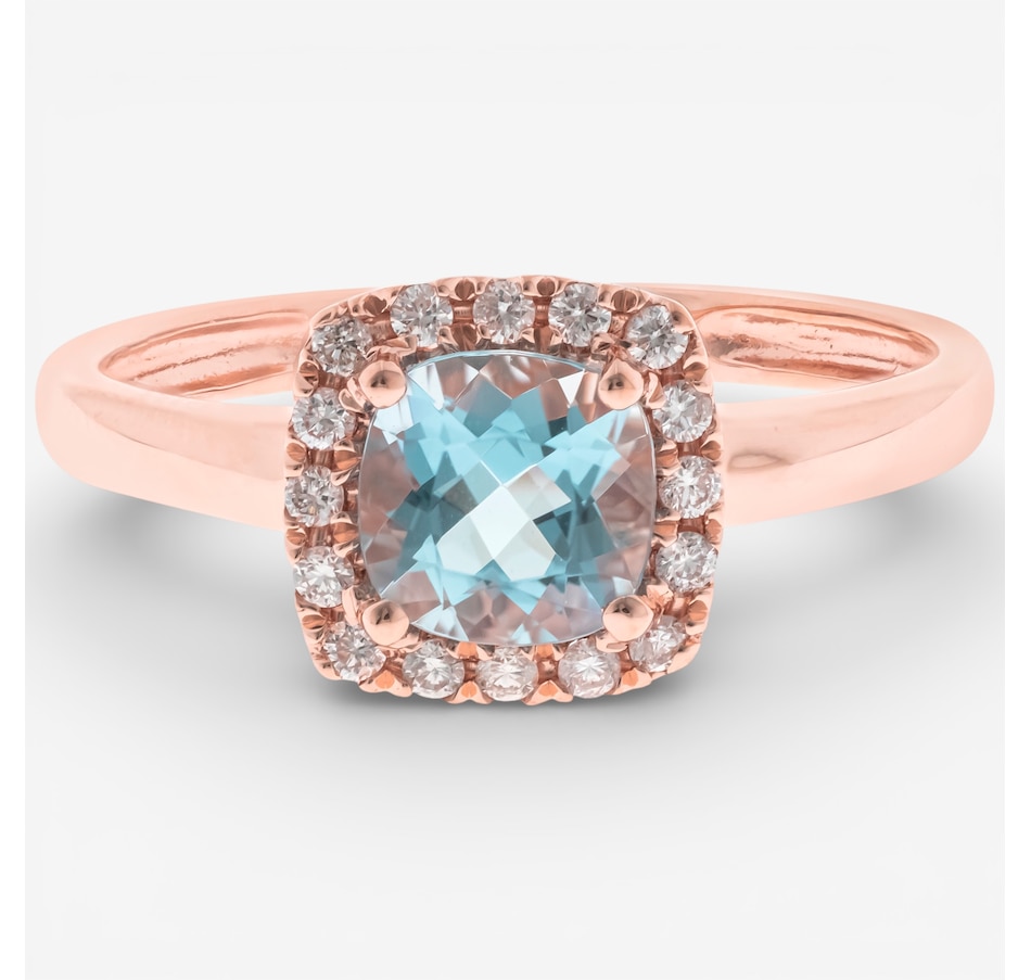 Image 749611.jpg, Product 749-611 / Price $1,499.99, 10K Rose Gold Aquamarine & Diamond Halo Ring from The Vault on TSC.ca's Jewellery department