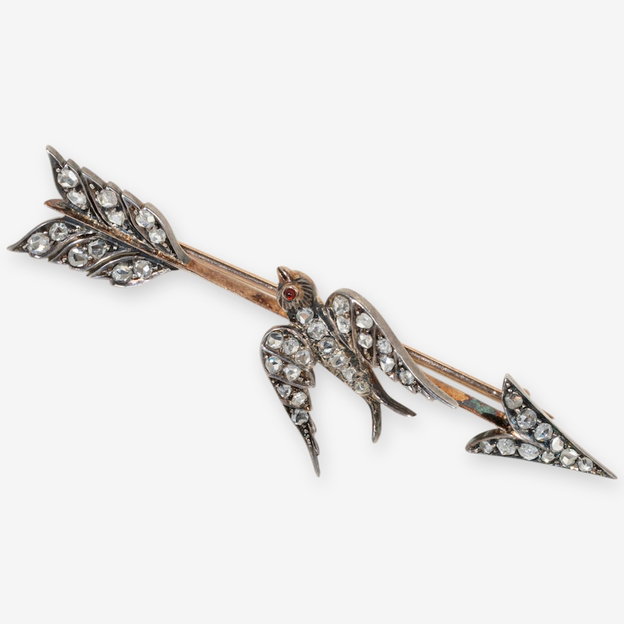 Image 749661_ALTMORE3.jpg, Product 749-661 / Price $2,295.00, Estate Originals 10K Yellow Gold and Silver Antique Rose-Cut Diamond Bird and Arrow Brooch from Estate Originals on TSC.ca's Jewellery department