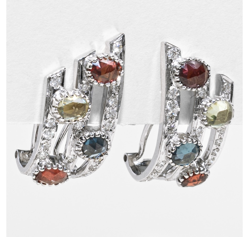 Image 749664_ALTMORE1.jpg, Product 749-664 / Price $6,695.00, Estate Originals 18K White Gold Multi-Colour Sapphire and Diamond Geometrically Designed French Back Earrings from Estate Originals on TSC.ca's Jewellery department