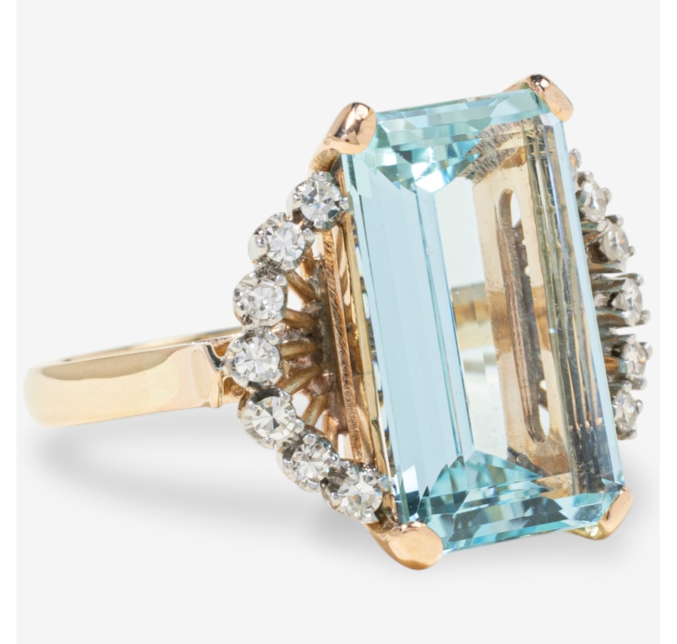 Image 749689_ALTMORE1.jpg, Product 749-689 / Price $3,688.00, Estate Originals 14K Yellow and White Gold 8.89-Carat Emerald-Cut Aquamarine and Diamond Ring from Estate Originals on TSC.ca's Jewellery department