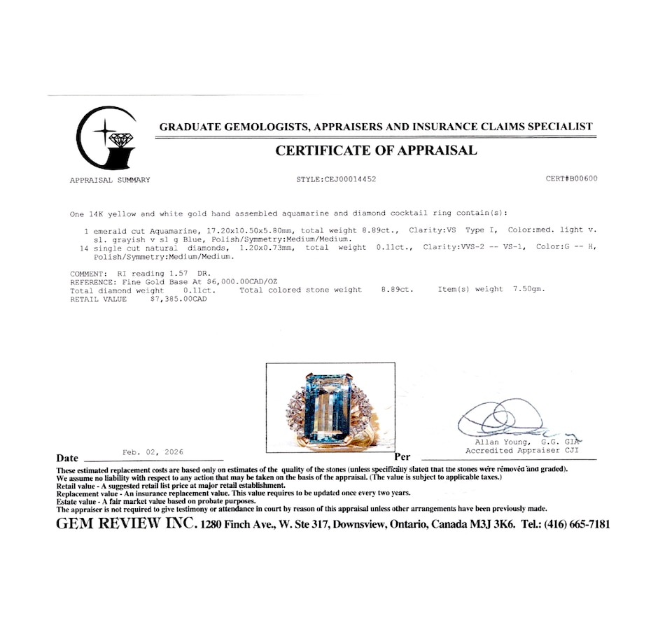 Image 749689_ALTMORE6.jpg, Product 749-689 / Price $3,688.00, Estate Originals 14K Yellow and White Gold 8.89-Carat Emerald-Cut Aquamarine and Diamond Ring from Estate Originals on TSC.ca's Jewellery department