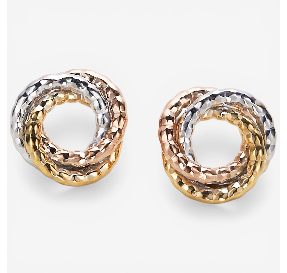 Image 749737.jpg, Product 749-737 / Price $479.99, Jewel of a Deal 10K 3-Tone Yellow, Rose And White Open Love Knot Stud Earrings on TSC.ca's Jewellery department