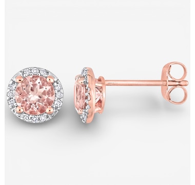 Jewel of a Deal 10KRose Gold Morganite &amp; Diamond Accent Halo Stud Earrings