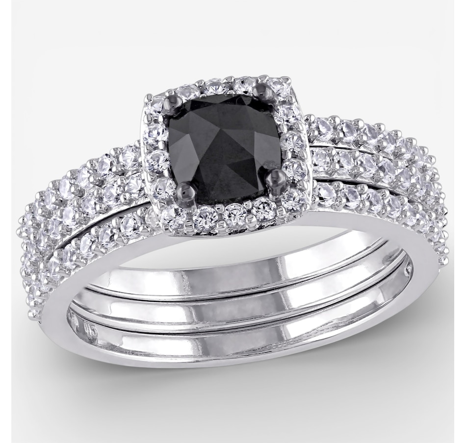 Image 749762.jpg, Product 749-762 / Price $1,549.99, Jewel of a Deal 10K White Gold Black Cushion & White Diamond 3PC Ring Set on TSC.ca's Jewellery department