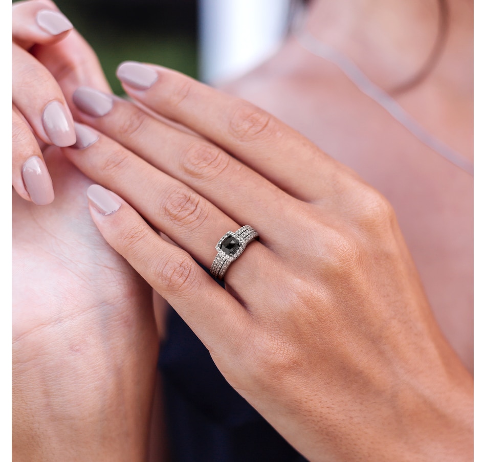 Image 749762_ALTMORE4.jpg, Product 749-762 / Price $1,549.99, Jewel of a Deal 10K White Gold Black Cushion & White Diamond 3PC Ring Set on TSC.ca's Jewellery department