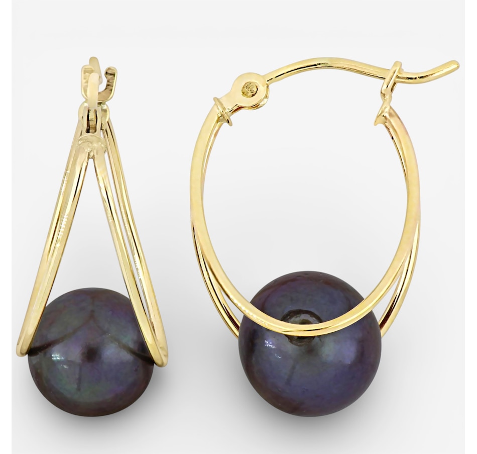 Image 749877.jpg, Product 749-877 / Price $299.99, Amour Pearls 10K Yellow Gold 8-8.5mm Black Cultured Freshwater Hoop Earrings from Amour Pearls on TSC.ca's Jewellery department