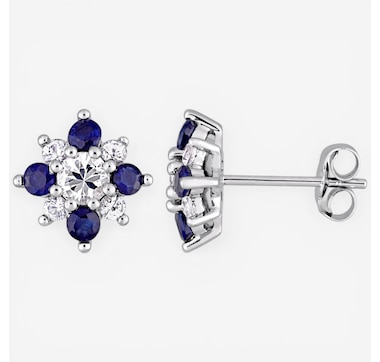 Jewel of a Deal 14K White Gold Blue &amp; White Sapphire Stud Earrings