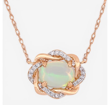 Jewel of a Deal 10K Rose Gold Ethiopian Blue Opal and Diamond Interlaced Halo Necklace