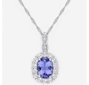 Jewel of a Deal 14K White Gold Oval Tanzanite &amp; Diamond Halo Pendant with Chain