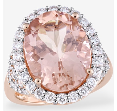 Jewel of a Deal 14K Rose Gold Oval Morganite &amp; Diamond Halo Cocktail Ring