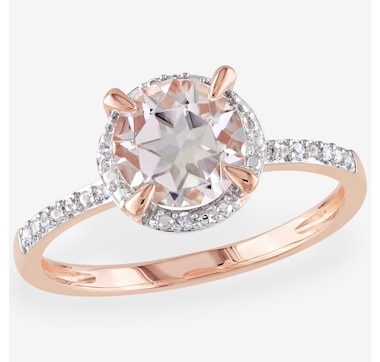 Jewel of a Deal 10K Rose Gold Morganite, Created White Sapphire &amp; Diamond Ring