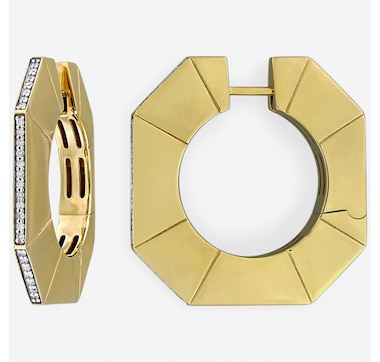 Jewel of a Deal 14K Yellow Gold Diamond Octagon Shape Hoop Earrings