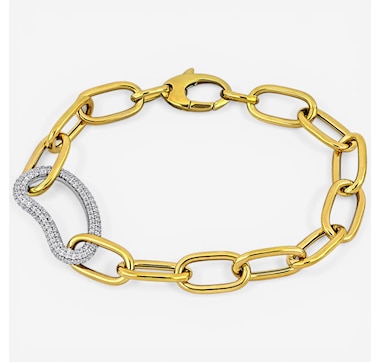 Jewel of a Deal 14K Two-Tone Gold Diamond Oval Link Bracelet