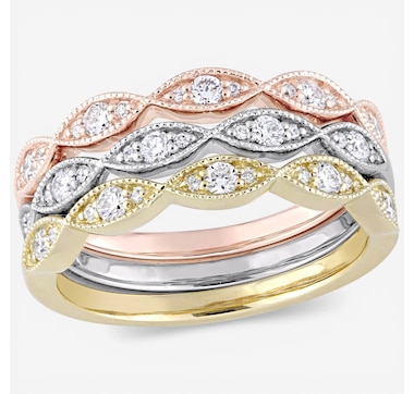 Jewel of a Deal 14K Tri-Gold 0.50 ctw Set of 3 Diamond Bands