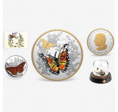 2025 $125 Half-Kilogram Monarch Butterfly Fine Silver Coin with Murano Glass plus Exclusive Silver Bonus Coin