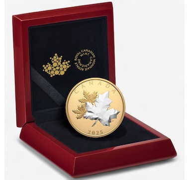 2025 Five-Ounce $50 Fine Silver Maple Leaves in Motion