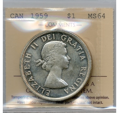 1959 Choice Uncirculated Silver Dollar, ICCS Certified MS-64