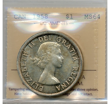 1958 Choice Uncirculated Silver Dollar ICCS Certified MS-64