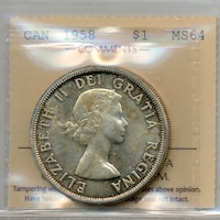 1958 Choice Uncirculated Silver Dollar ICCS Certified MS-64