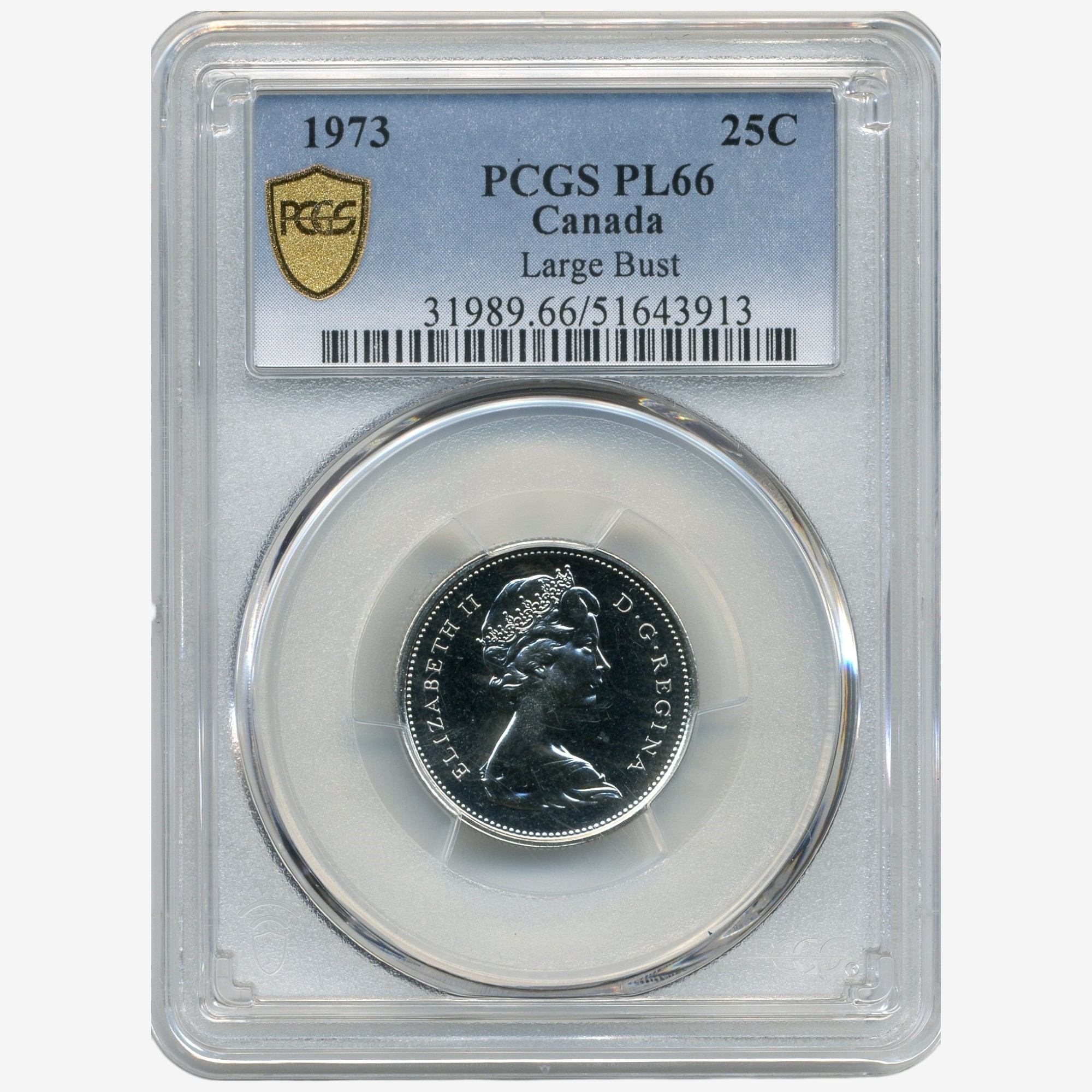 Rare 1973 Large-Bust Quarter, ICCS Certified PL-66 - TSC.ca