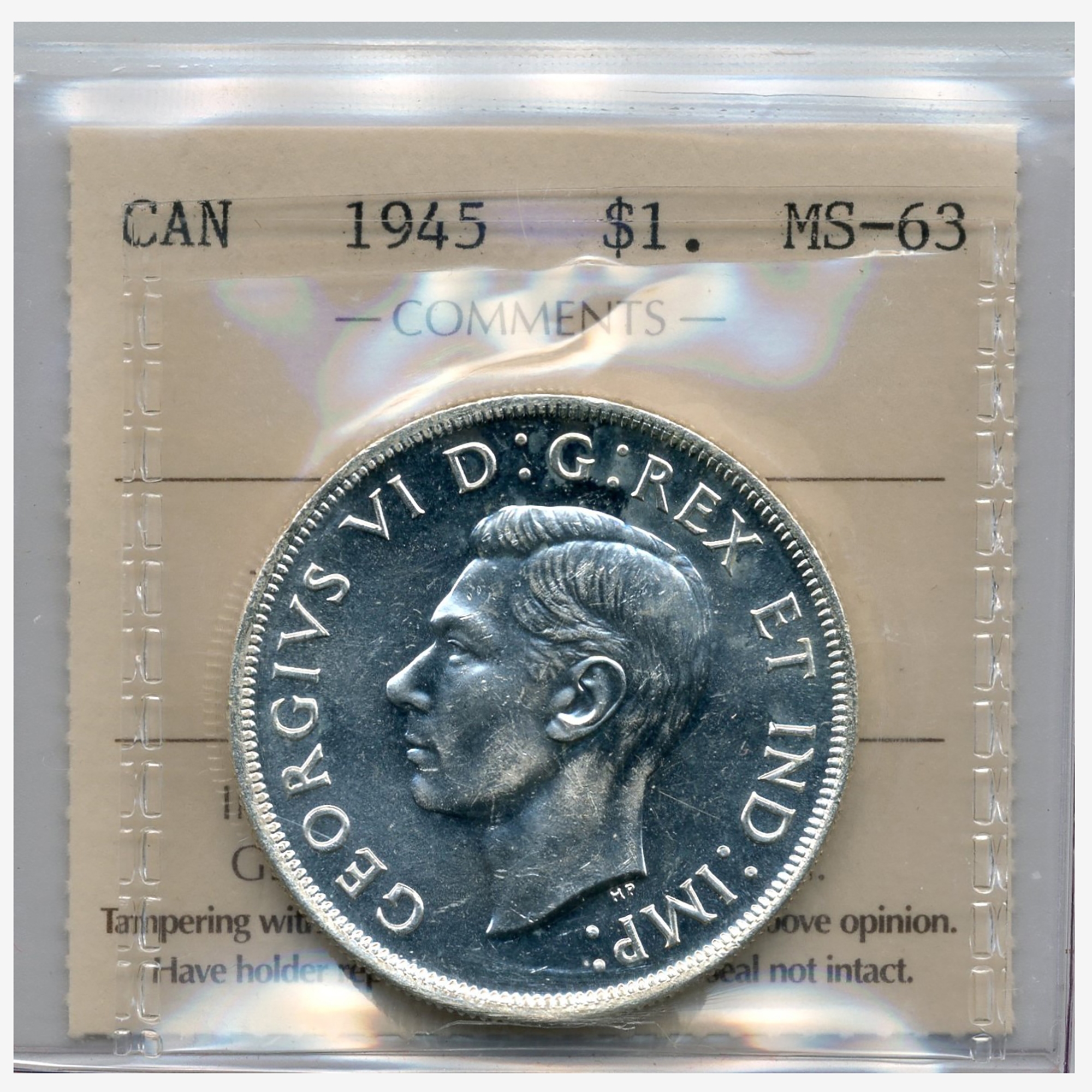 1945年 インドルピー NGC MS 63 ③ Rare Low-Mintage 1945 Silver Dollar, ICCS Graded Uncirculated MS