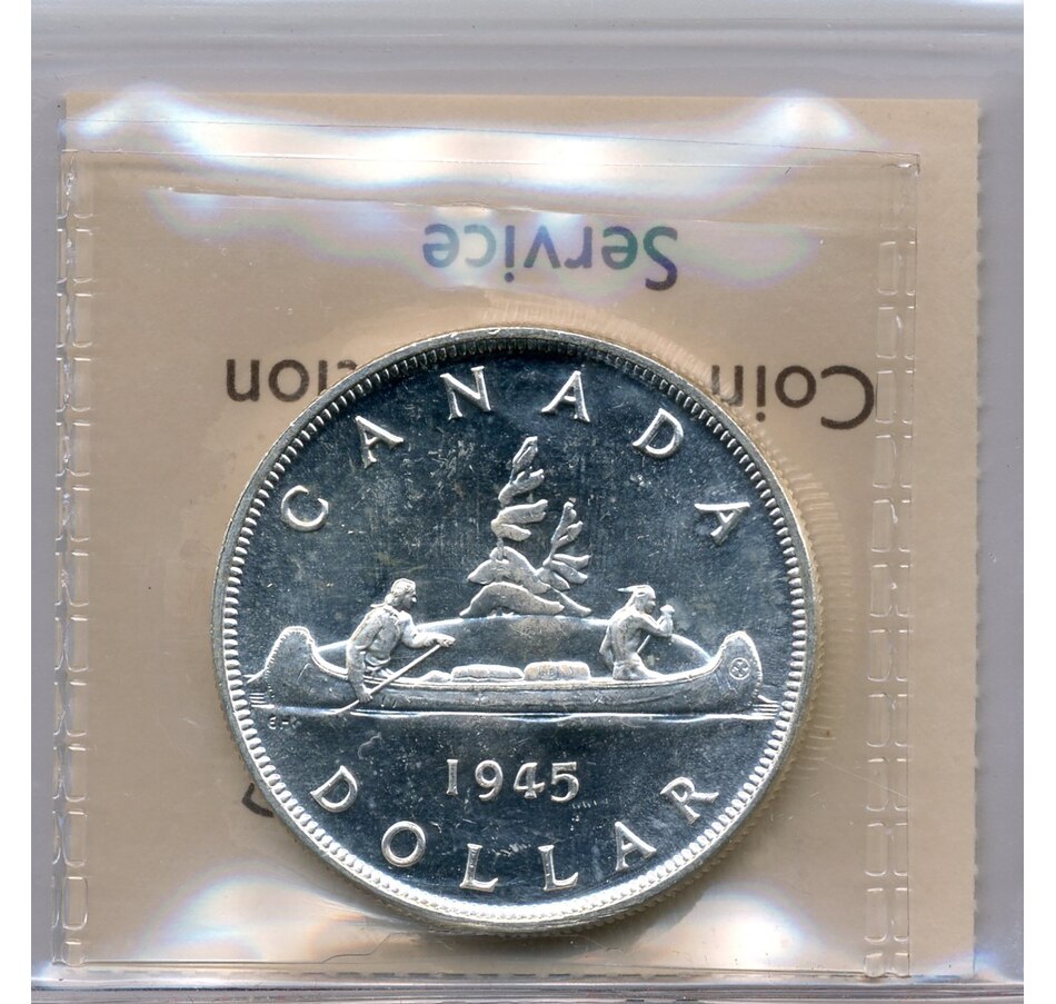 Image 751496_ALTMORE1.jpg, Product 751-496 / Price $995.00, Rare Low-Mintage 1945 Silver Dollar, ICCS Graded Uncirculated MS-63 from Canadian Coin & Currency on TSC.ca's Coins department