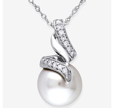Jewel of a Deal 14K White Gold 9.5-10mm White South Sea Cultured Pearl And Diamond Pendant