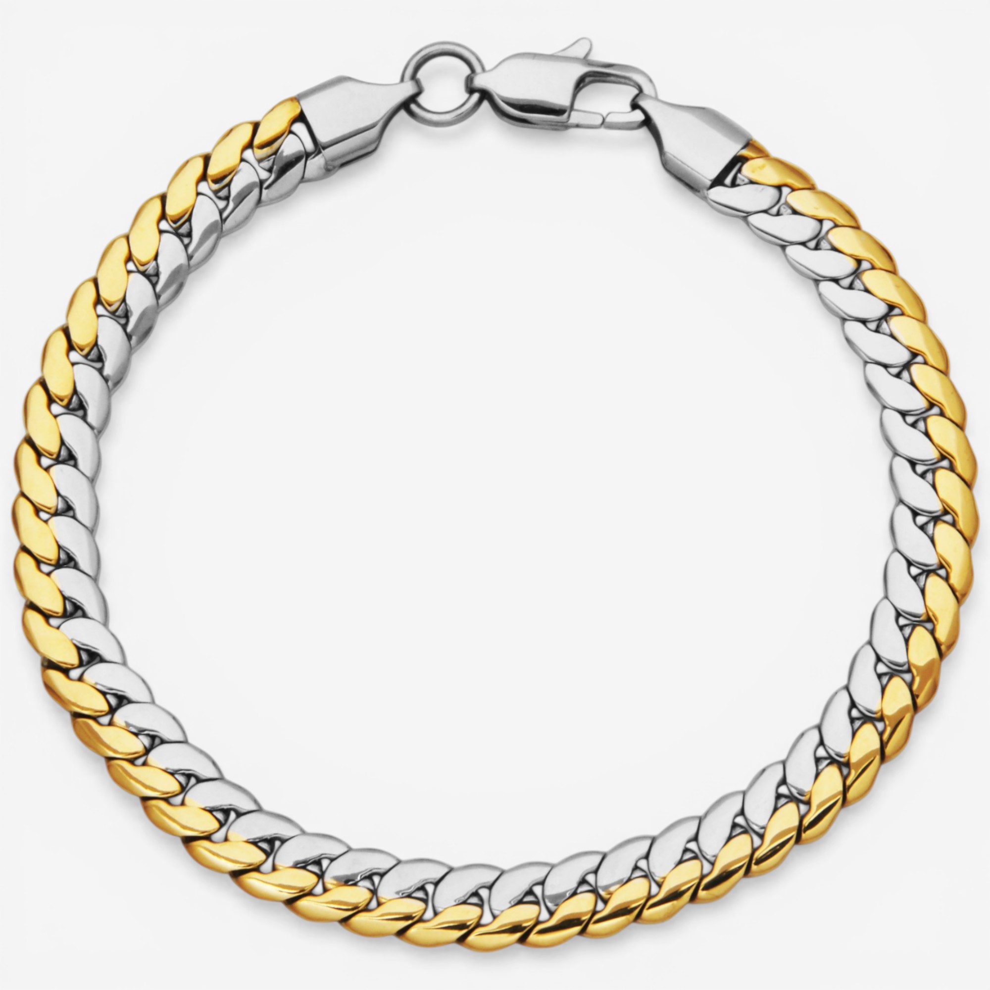 STEELX 18K Yellow Gold Plate Two Tone Curb Chain Bracelet - TSC.ca