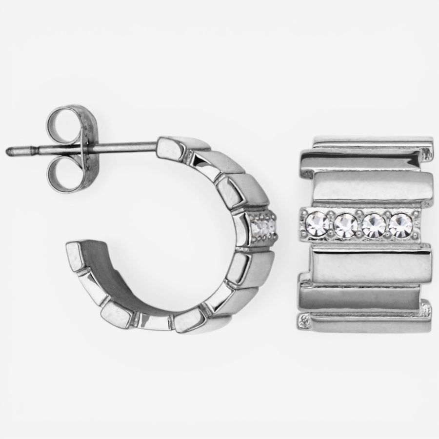 Image 752262_SSL.jpg, Product 752-262 / Price $75.00, STEELX Preciosa Crystal Ridged Huggie Half Hoop Earrings from Steelx on TSC.ca's Jewellery department