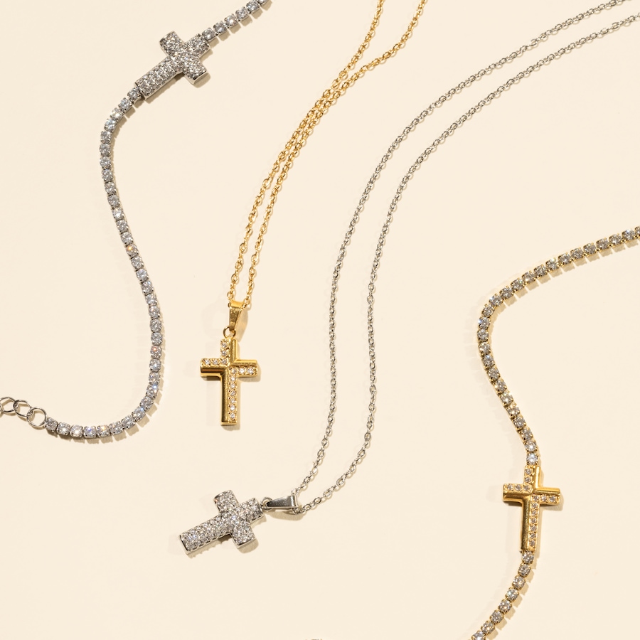 Image 752268_ALTMORE2.jpg, Product 752-268 / Price $75.00, STEELX Stainless Steel Cubic Zirconia Pave Cross Charm Tennis Bracelet from Steelx on TSC.ca's Jewellery department