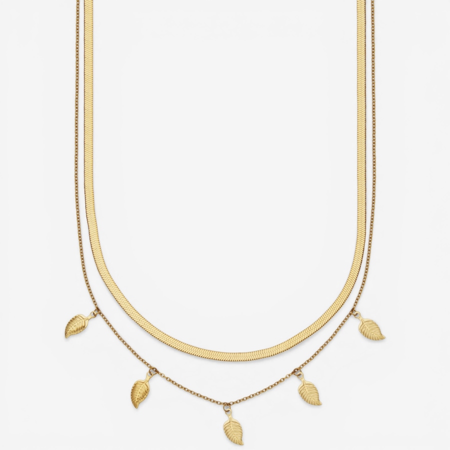 Image 752271.jpg, Product 752-271 / Price $90.00, STEELX 18K Yellow Gold Plate Double Layered Snake Chain And Leaf Charm Necklace from Steelx on TSC.ca's Jewellery department