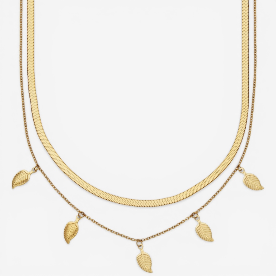 Image 752271_ALTMORE1.jpg, Product 752-271 / Price $90.00, STEELX 18K Yellow Gold Plate Double Layered Snake Chain And Leaf Charm Necklace from Steelx on TSC.ca's Jewellery department