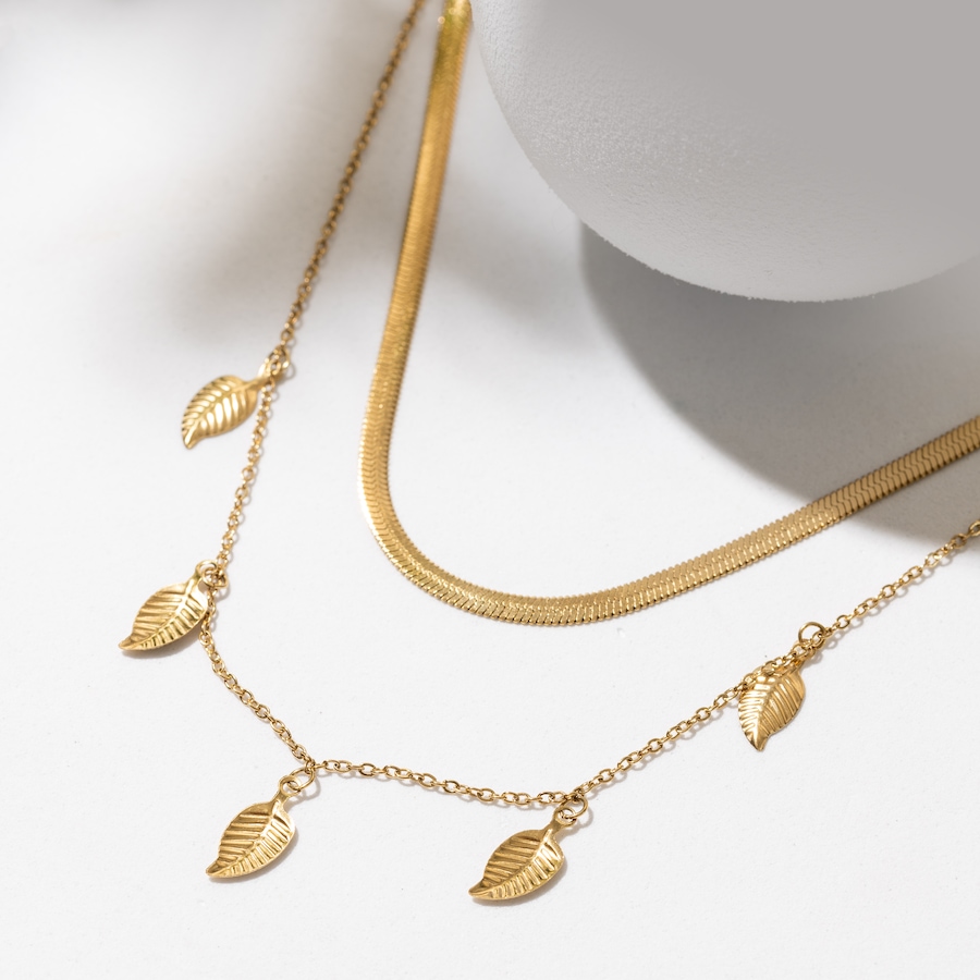 Image 752271_ALTMORE2.jpg, Product 752-271 / Price $90.00, STEELX 18K Yellow Gold Plate Double Layered Snake Chain And Leaf Charm Necklace from Steelx on TSC.ca's Jewellery department