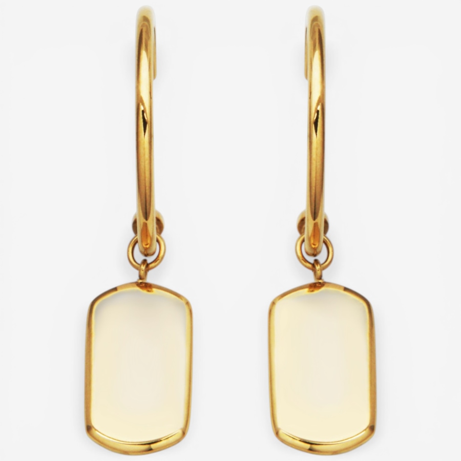 Image 752274_ALTMORE1.jpg, Product 752-274 / Price $70.00, STEELX Dog Tag Dangle Charm 20mm Half Hoop Earrings from Steelx on TSC.ca's Jewellery department