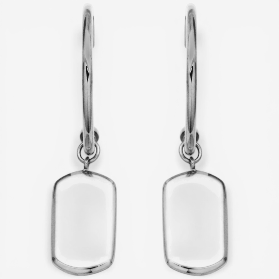 Image 752274_ALTMORE2.jpg, Product 752-274 / Price $70.00, STEELX Dog Tag Dangle Charm 20mm Half Hoop Earrings from Steelx on TSC.ca's Jewellery department